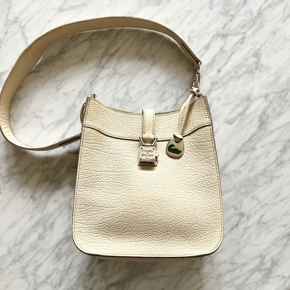 Dooney & Bourke Pebbled Leather Cream Shoulder Bag Duck Medallion Ivory
